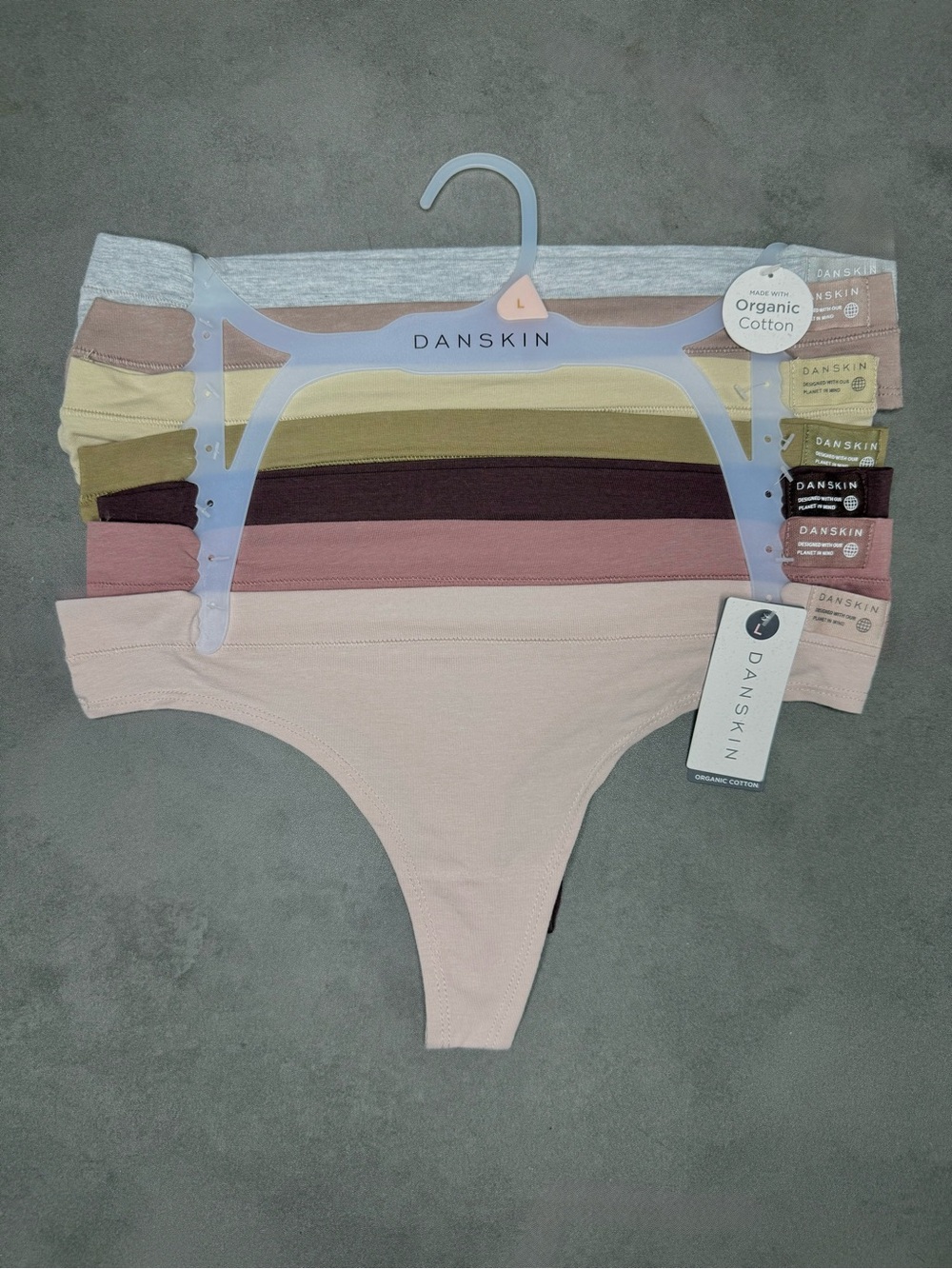Danskin Women's Organic Cotton Thong Panties - Pink, Mauve, Olive, Maroon, Gray